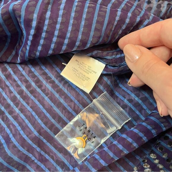 TANYA TAYLOR Rebecca Split Neck Blue & Purple Clip Dot Blouse NWOT Size 16 - Picture 7 of 7